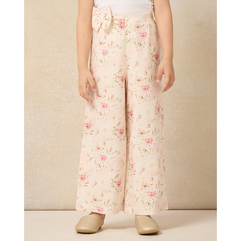 Girls Pink Printed Bow Trousers