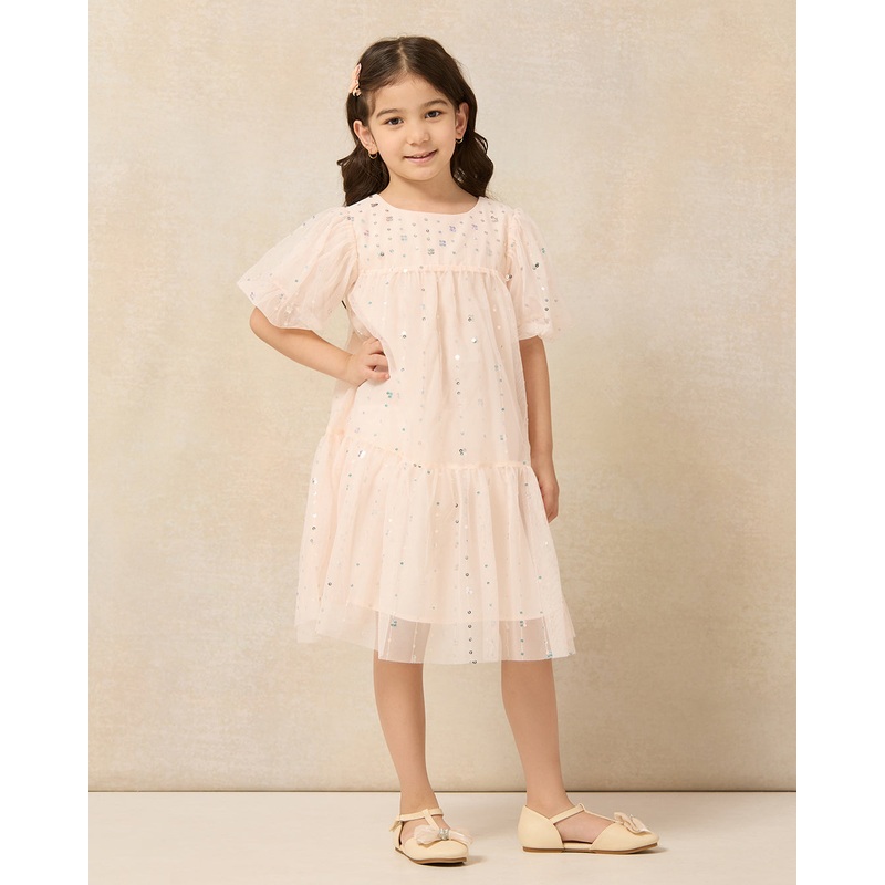 Girls Pink Sequins Embellished Dress