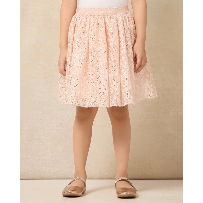 Girls Pink Sequins Embellished Skirt