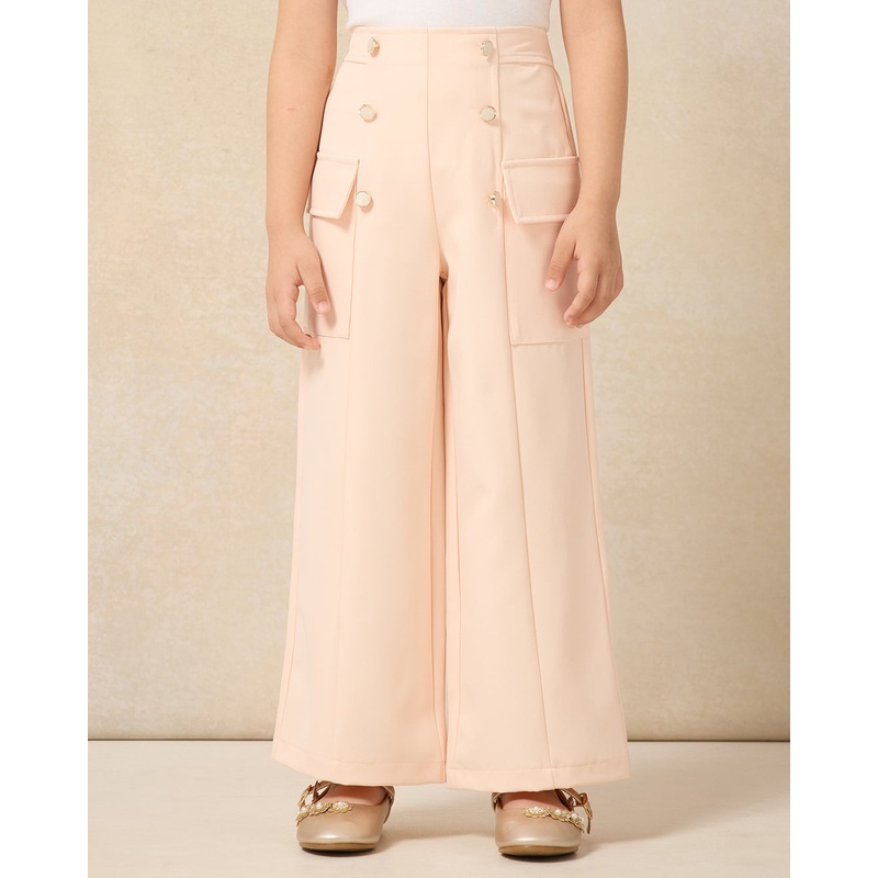 Girls Pink Solid Patch Pocket Pants