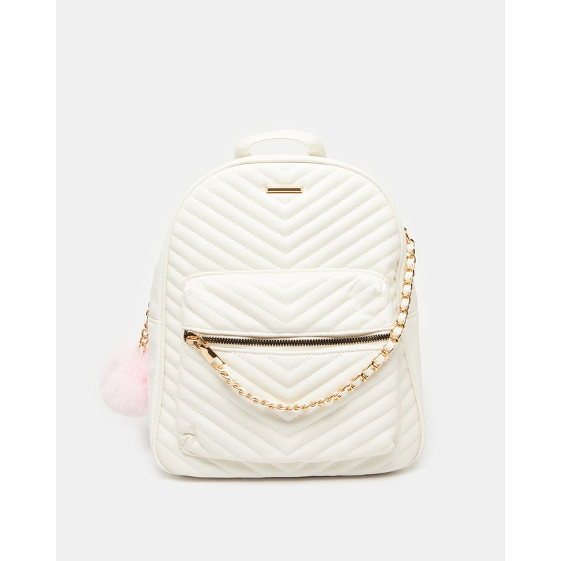 Girls White Textured Backpack