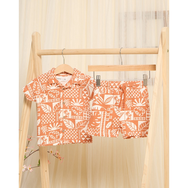 Infant Boys Orange Printed Shirts And Short Set (2 Piece)
