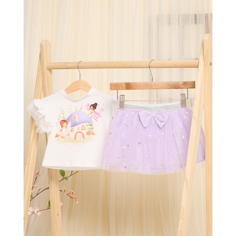 Infant Girls White Fairies With Lilac Skirt Set (2 Piece)