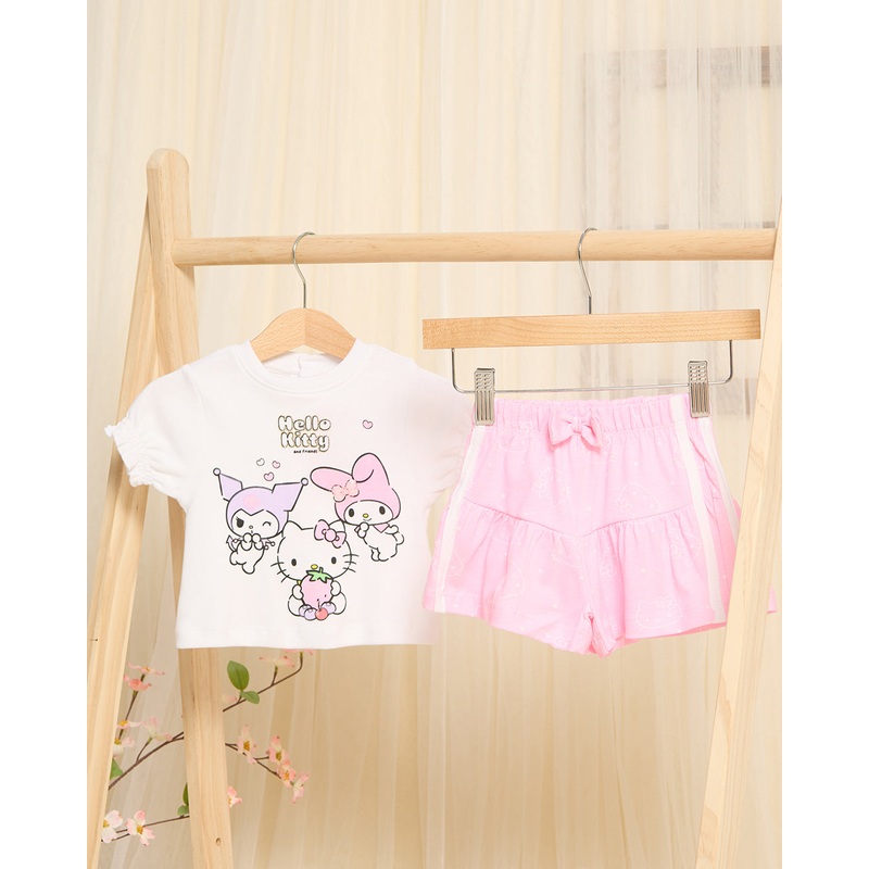 Infant Girls White Hello Kitty & Friends Top With Pink Pique Shorts