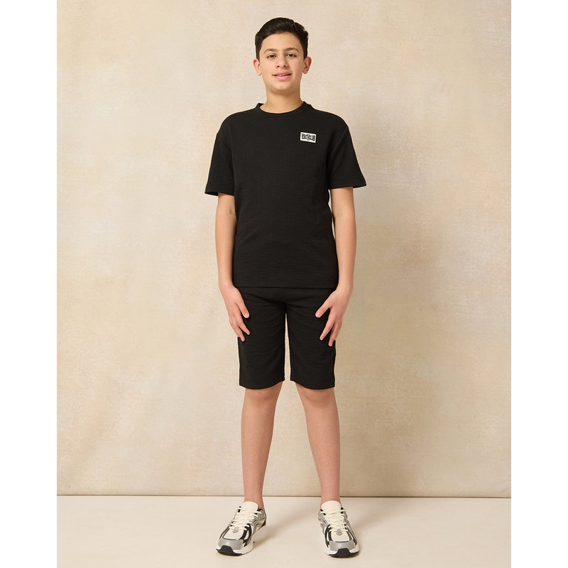 Senior Boys Black Jacquard Casual Set