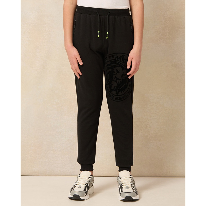 Senior Boys Black Lion Flock Print Active Pants