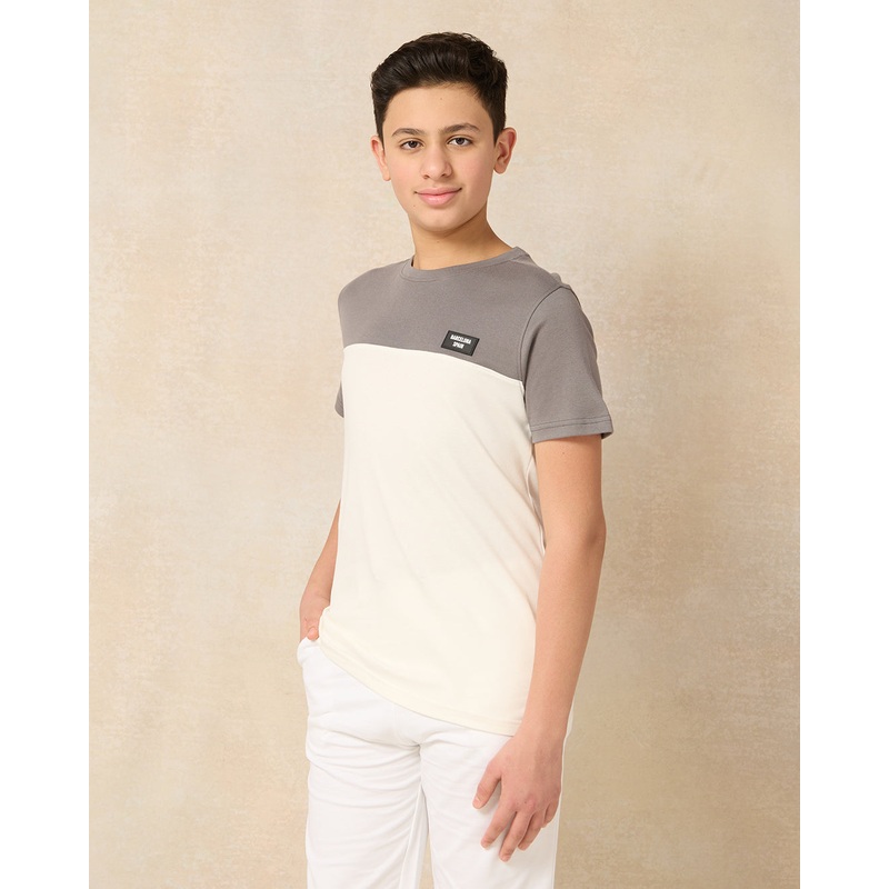 Senior Boys Grey And White Cut And Sew T-Shirt