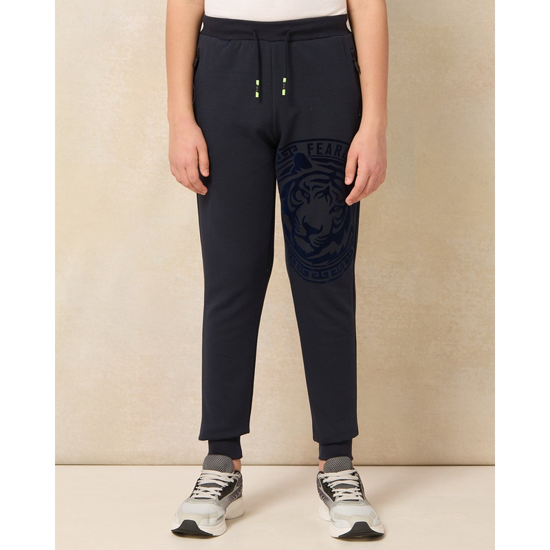 Senior Boys Navy Tiger Flock Print Active Pants