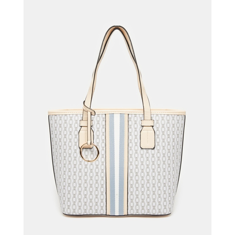 Women Blue And Beige Embellished Tote Bag