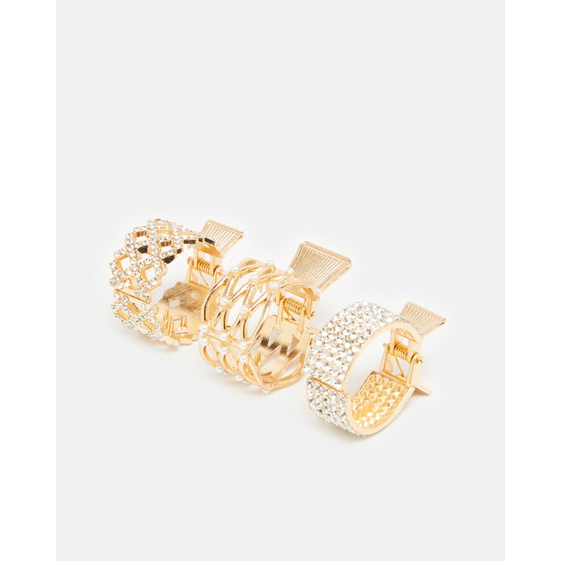 Women Gold Embellished Hair Clip Set (3 Piece)