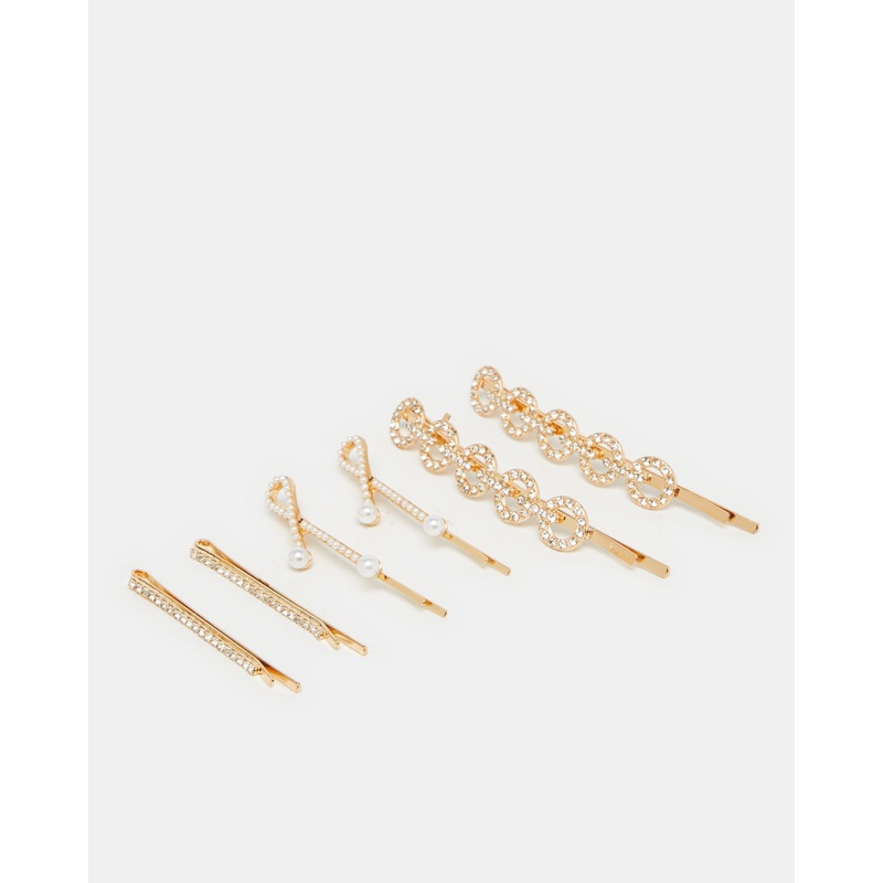 Women Gold Embellished Hair Clip Set (6 Piece)