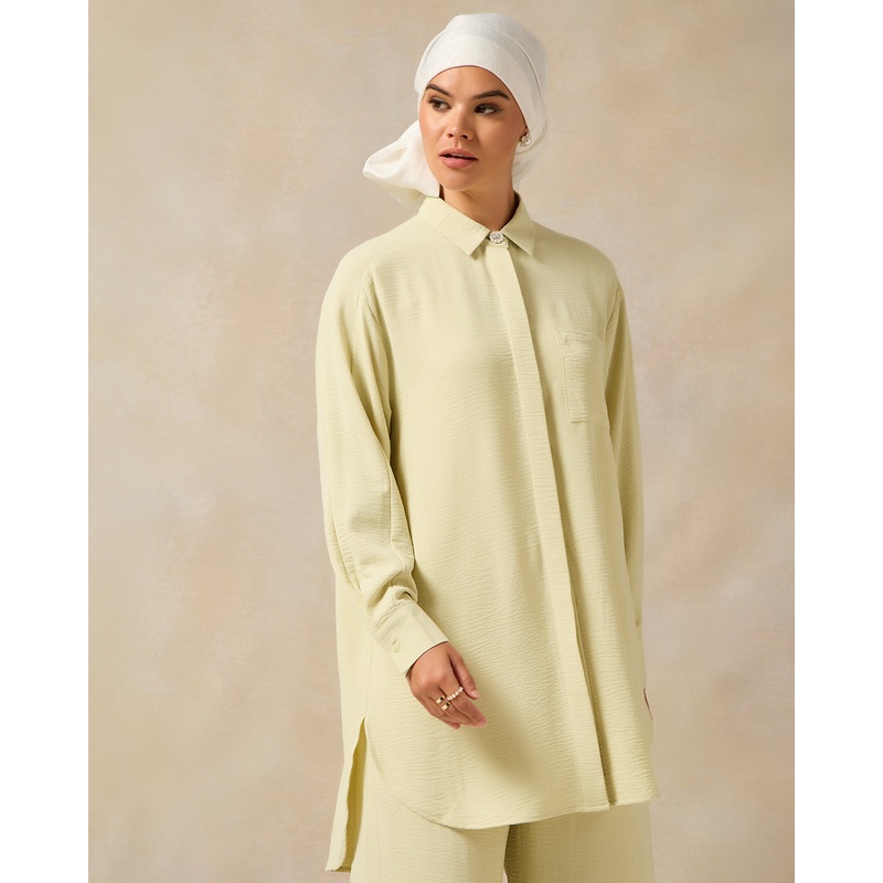 Women Green Long Sleeve Front Button Detail Collar Shirt