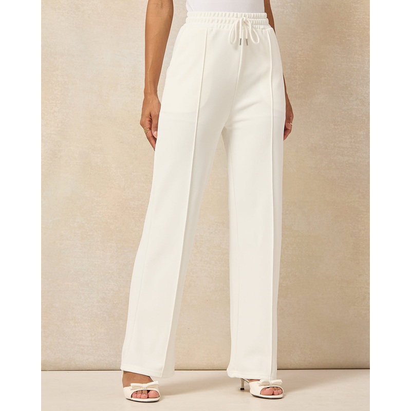Women Ivory Elasticated Waist Wide Leg Trouser