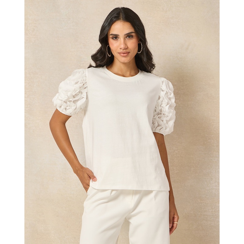 Women Ivory Puff Sleeve Top|UK8|UK10|UK12|UK14|UK16|UK18