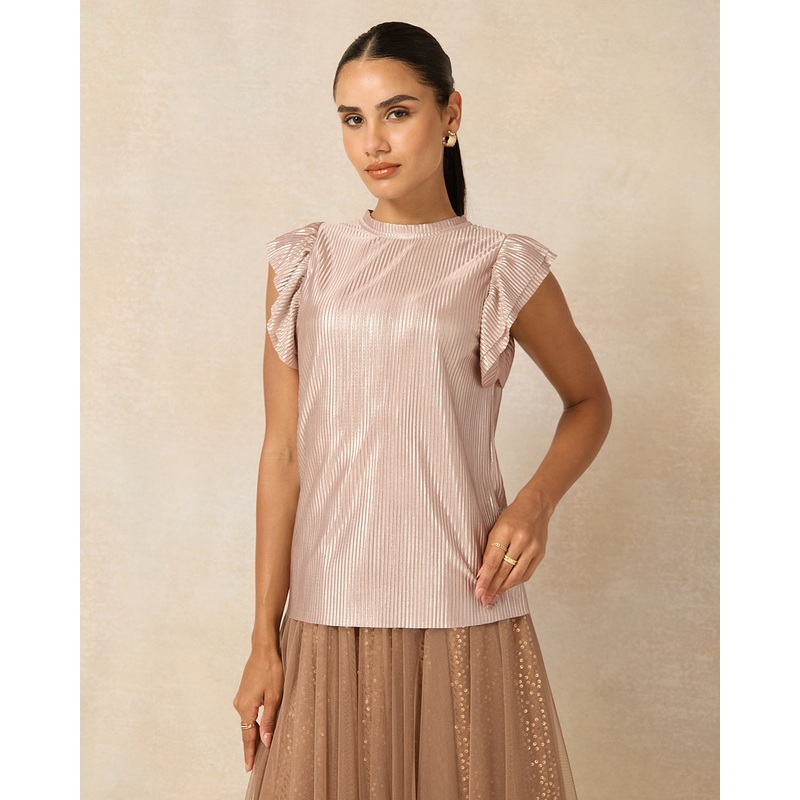 Women Pink Plisse Ruffle Top|UK8|UK10|UK12|UK14|UK16|UK18