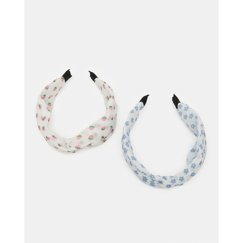 Women White Printed Headband Set (2 Piece)