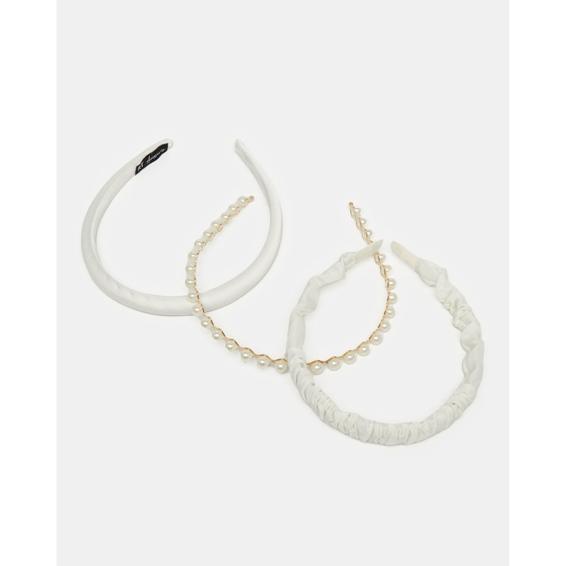 Women White Textured Headband Set (3 Piece)