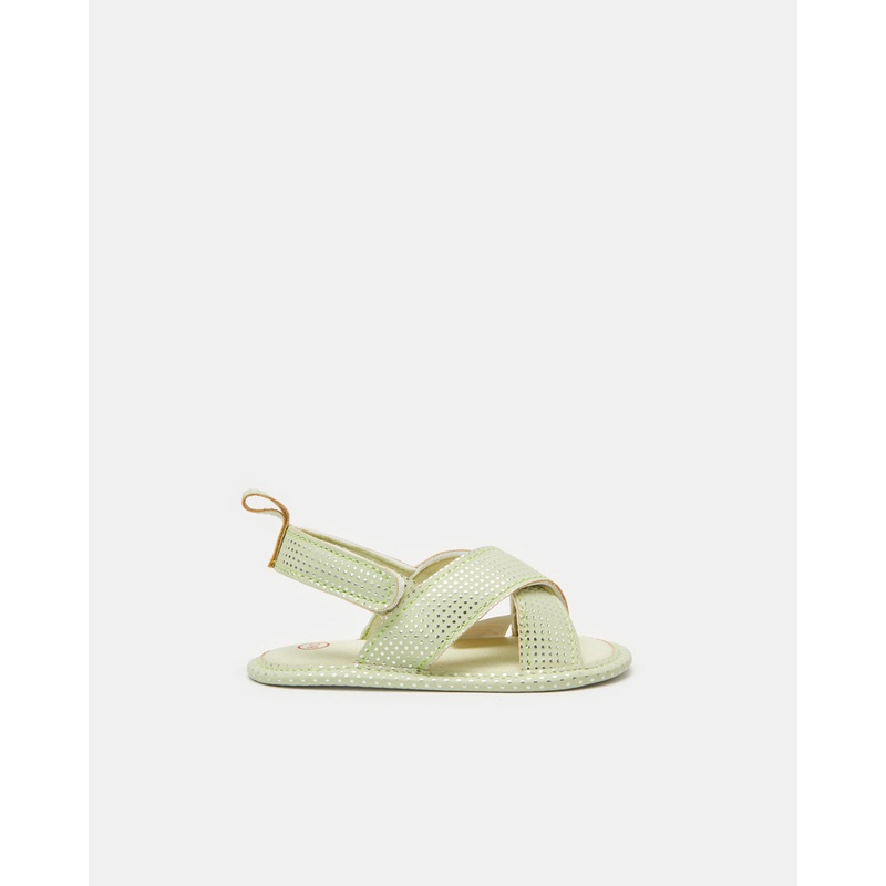 Baby Green Embellished Crisscross Sandals