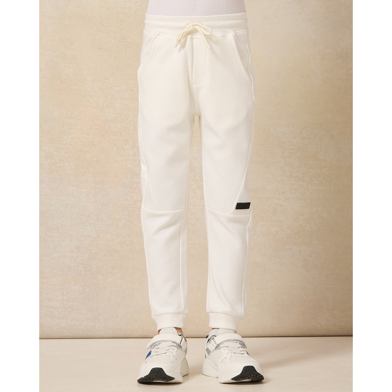 Boys Beige Plain Ottoman Jog Pants