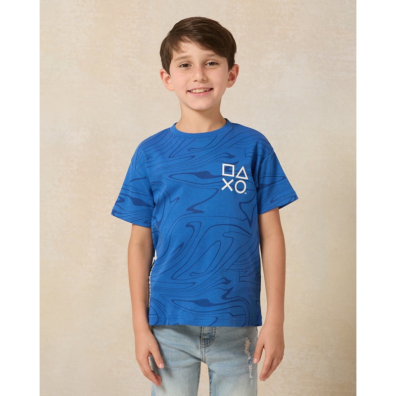 Boys Blue Printed PlayStation Short Sleeve T-Shirt