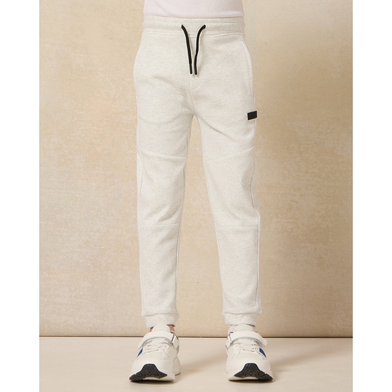 Boys Grey Plain Ottoman Paneled Jog Pants