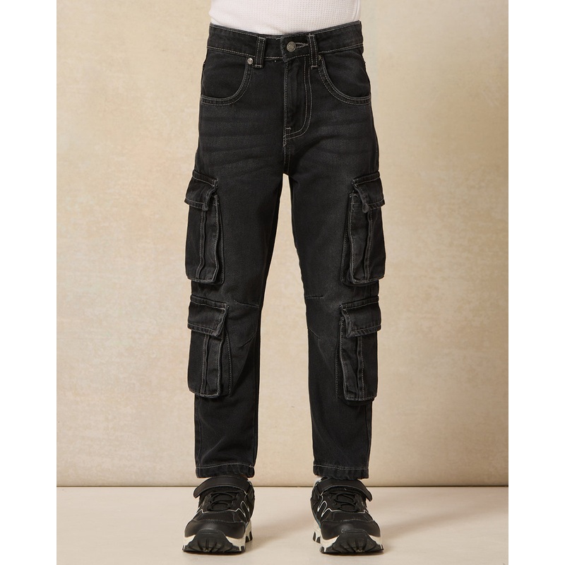 Boys Junior Charcoal Cargo Pocket Jeans