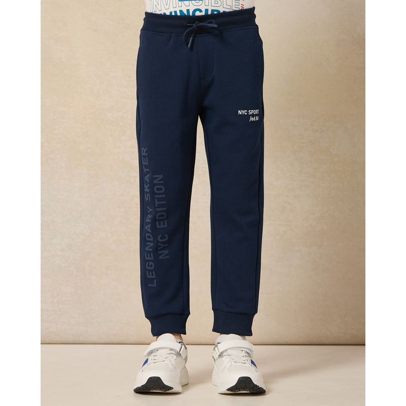 Boys Navy Printed Jogger Pants
