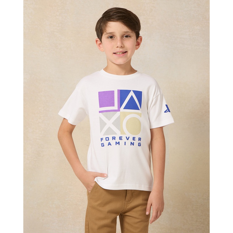 Boys White Play Station Printed Short Sleeve T-Shirt