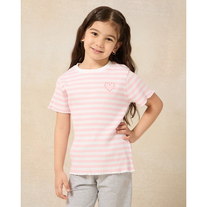 Girls Pink And White Striped Casual Top
