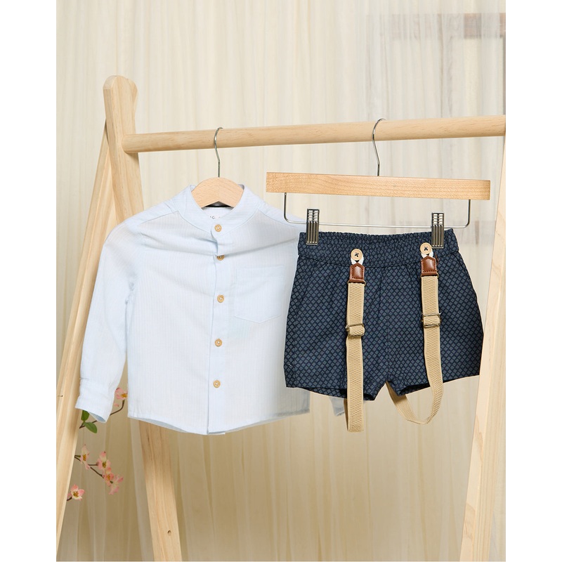 Infant Boys Blue And Navy Shirt With Suspender Set (2 Piece)