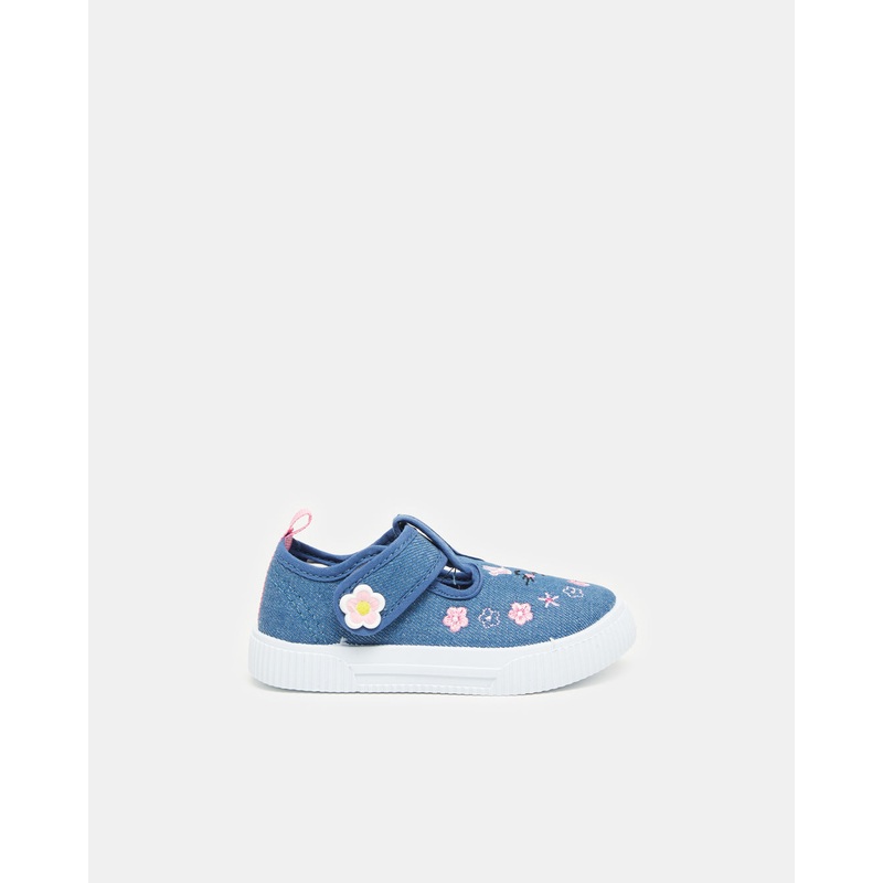 Infant Girls Blue Denim Embroidery Sneakers