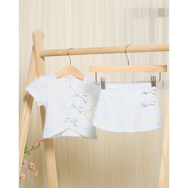 Infant Girls White And Blue Striped Skort Set (2 Piece)