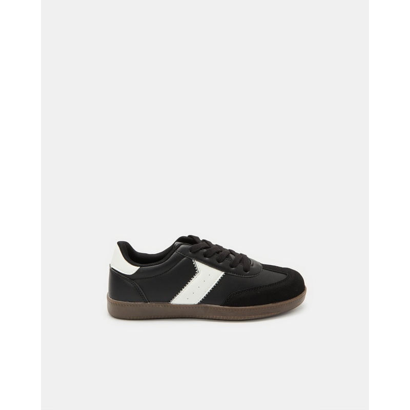 Senior Boys Black Stripped Overlay Sneakers
