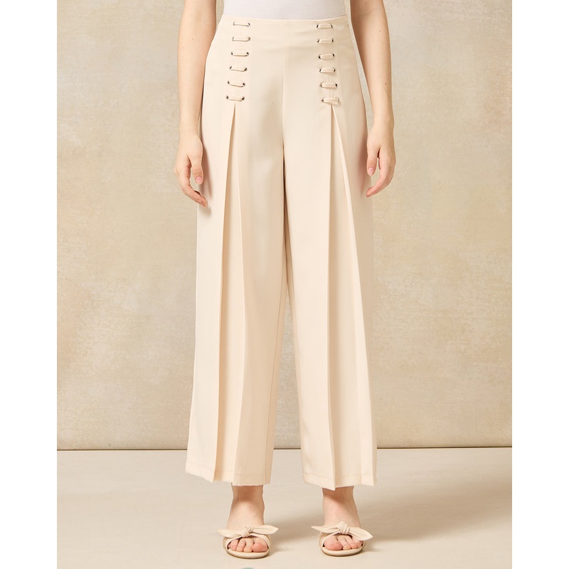 Senior Girls Beige Crisscross Wide Leg Pants