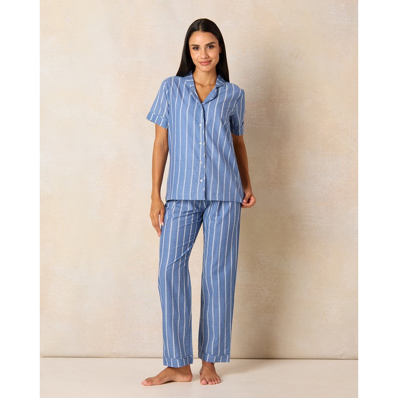 Women Blue Printed Pajama  Set (2 Piece)