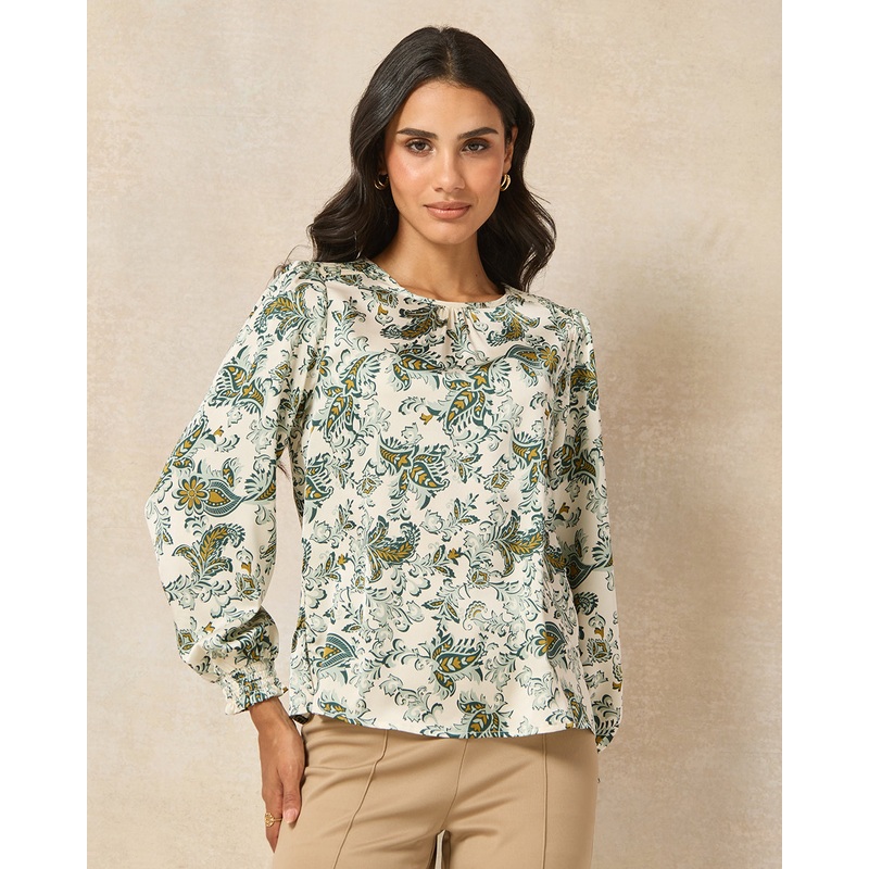 Women Green Shoulder Quilted Printed Blouse