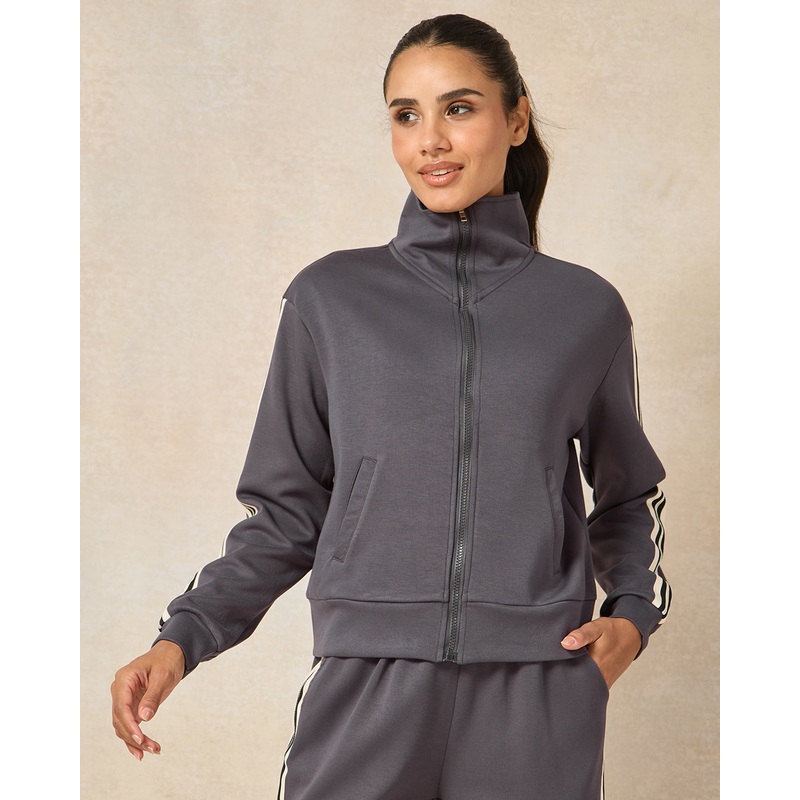 Women Grey Tape Detail Active Sweatshirt
