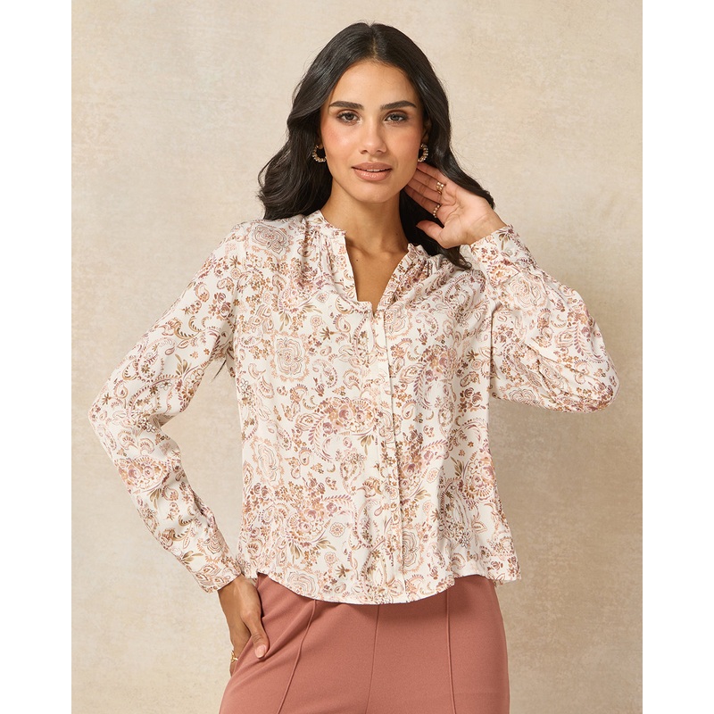 Women Pink Centre Pleat Neck Gathered Blouse