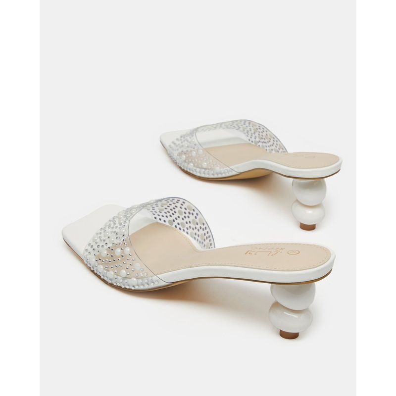 Women White Embellished Mule With Stone Detail
