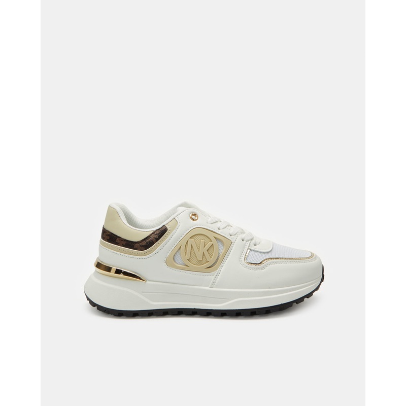 Women White Lace Up Jogger Sneakers
