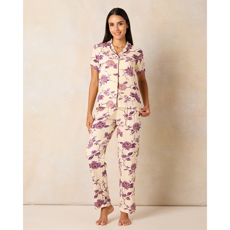 Women White Printed Pajama  Set (2 Piece)