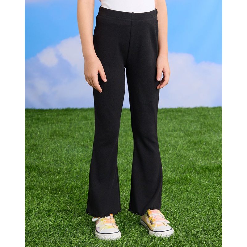 Girls Black Rib Flared Leggings