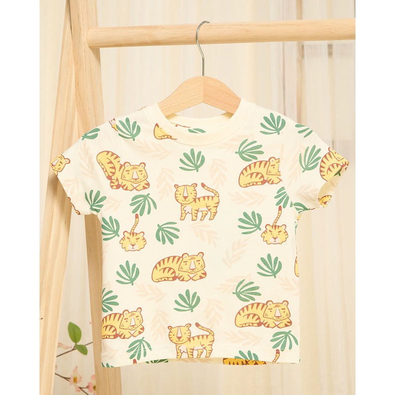 Girls Cream Tiger Printed T-Shirt