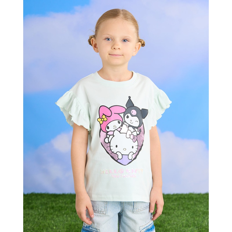 Girls Mint Hello Kitty Print With Sequins T-Shirt