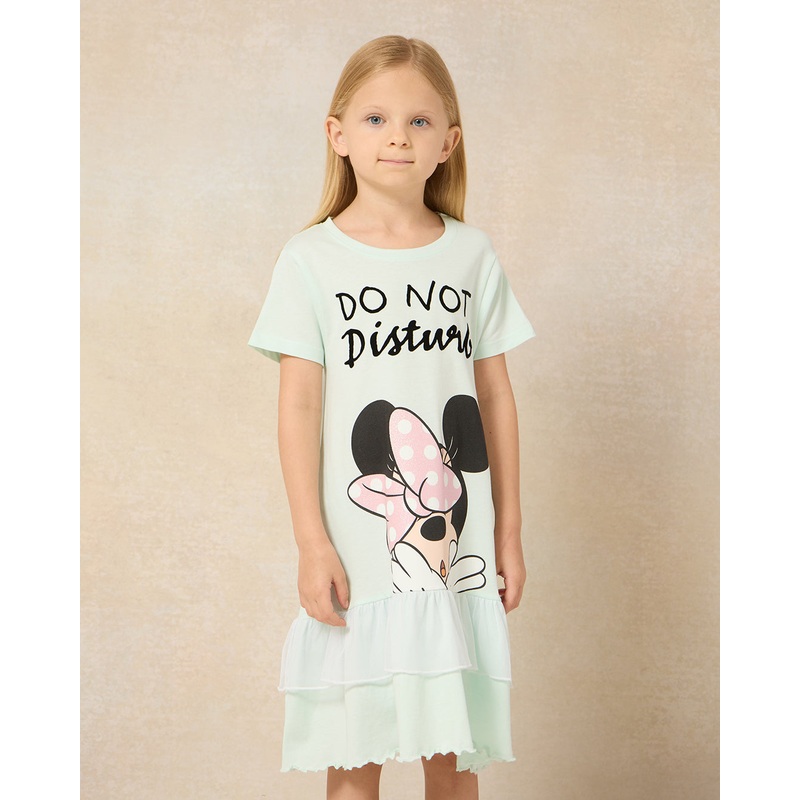 Girls Mint Minnie Placement Print Nightdress With Mesh Frill
