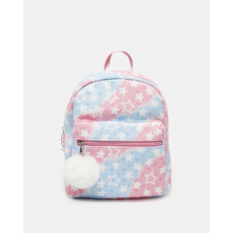 Girls Pink And Blue Printed Backpack