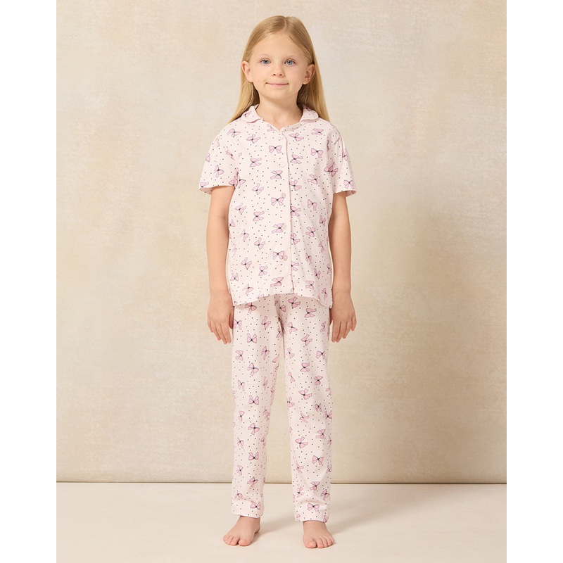 Girls Pink Bow Printed Pyjama Set (2 Piece)