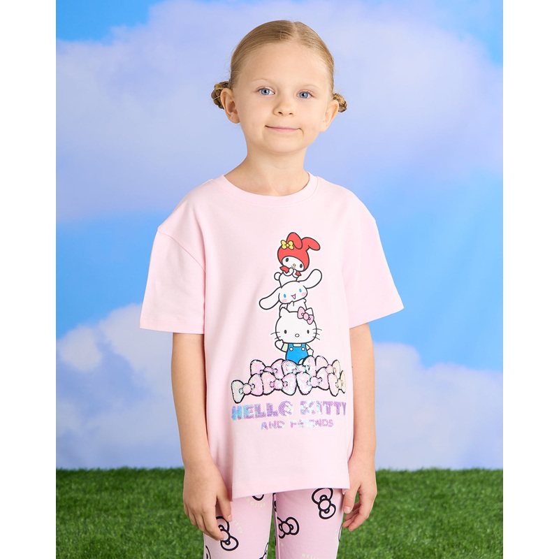 Girls Pink Hello Kitty Print With Sequins T-Shirt