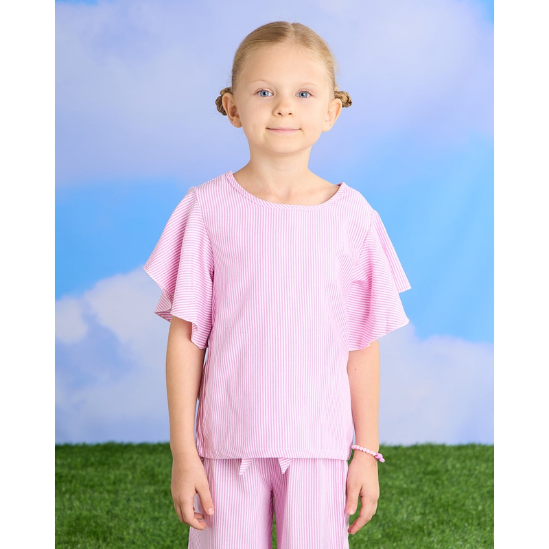 Girls Pink Plain Casual Set (2 Piece)