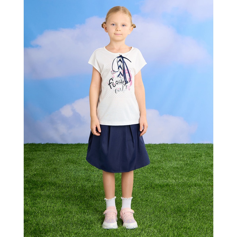 Girls White And Navy Casual Set (2 Piece)